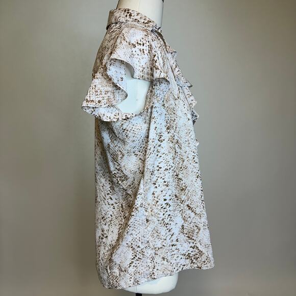 Calvin Klein Snake Print Ruffle Short Sleeve Button Up Blouse Womens Size Small - Picture 5 of 14